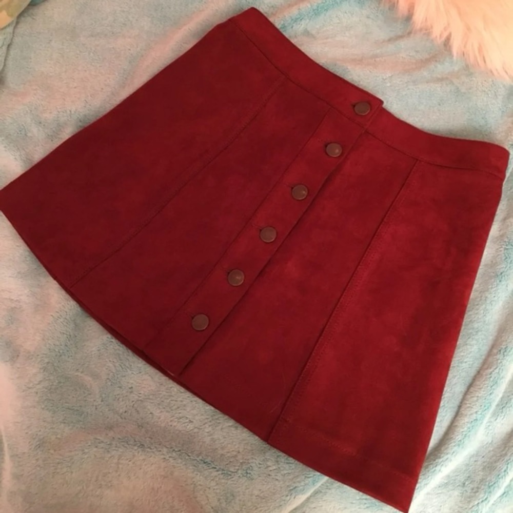 Red Faux Suede Skirt